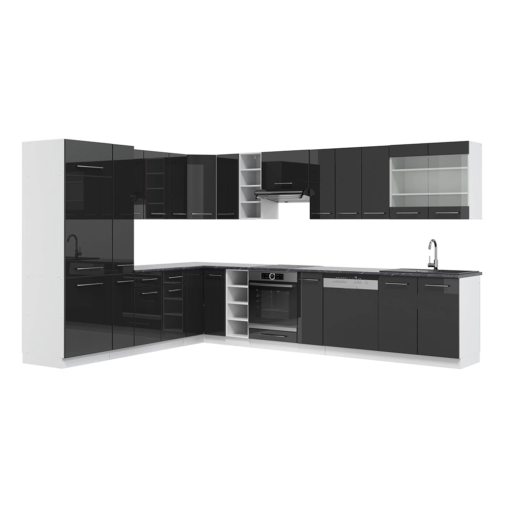 Cucina angolare completa Fame-Line Antracite lucido/Bianco 347 x 46 cm senza piano di lavoro Vicco