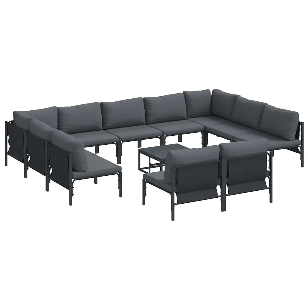 Set Divano da Giardino con cuscino 12 pcs Nero Acciaio
