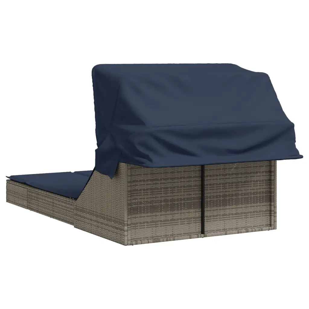 Lettino prendisole doppio con tettuccio e cuscini in Polyrattan Grigio 368644
