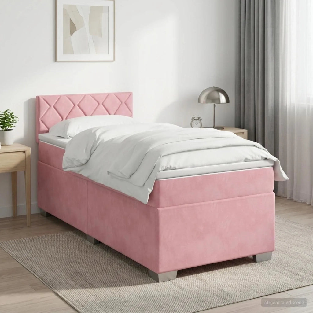 Letto box spring con materasso Rosa 100 x 200 cm Velluto 3450667