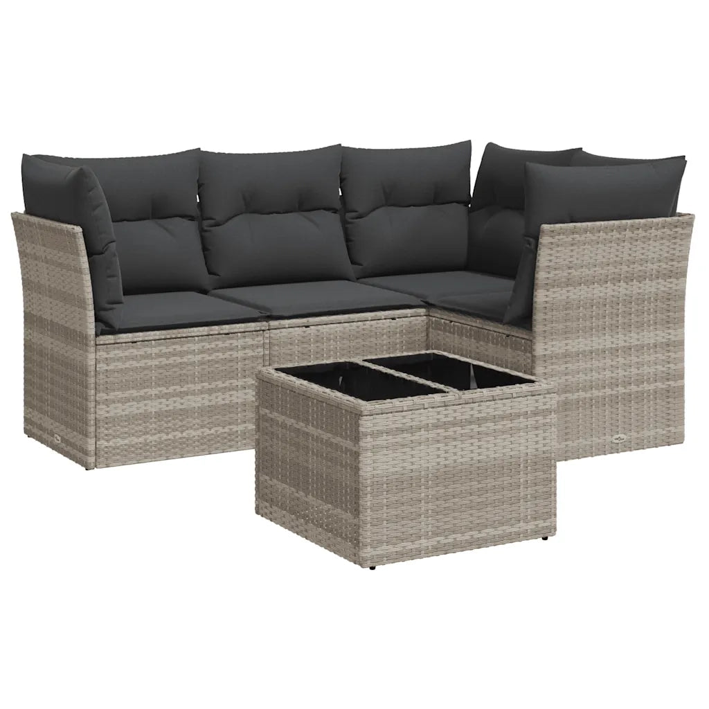 Set Divano da Giardino 5pz con Cuscini Grigio Chiaro Polyrattan 3217592