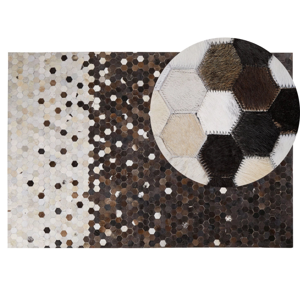 Tappeto tappetino Marrone con Pelle Beige 140 x 200 cm Patchwork Rustico