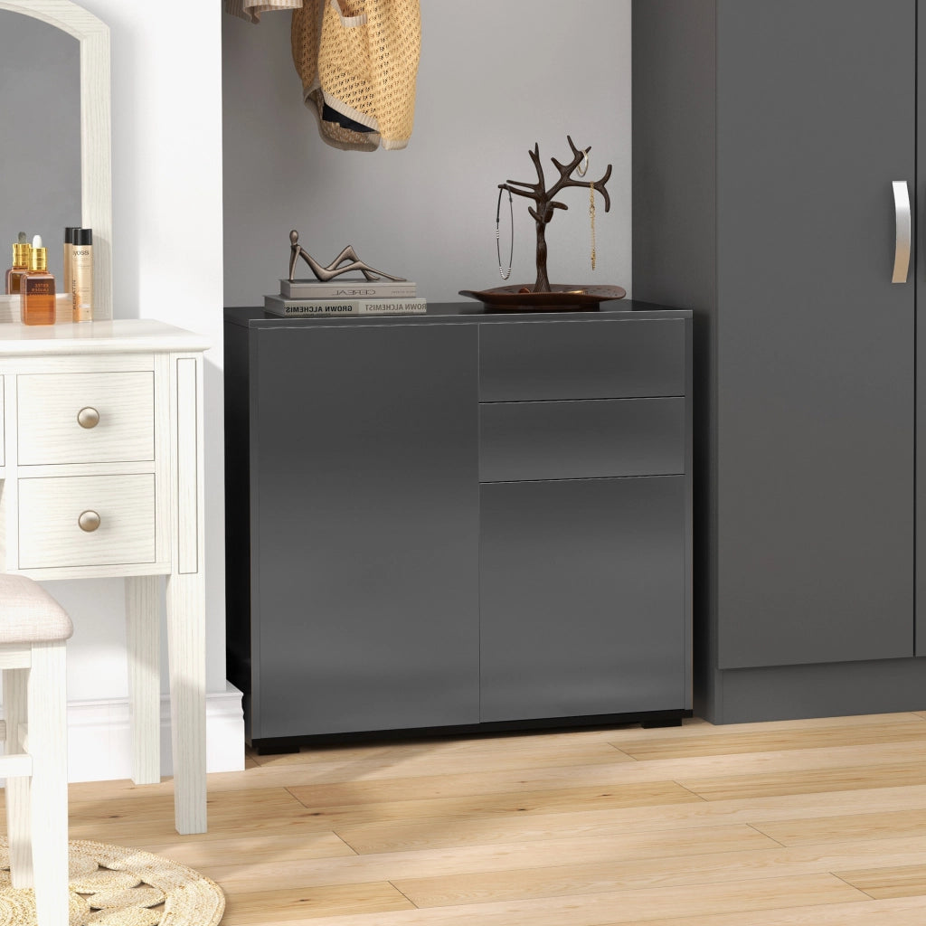 Com¨° con 2 cassetti e 2 ante ¨C Minimal ¨C 79x36x74 cm nero lucido