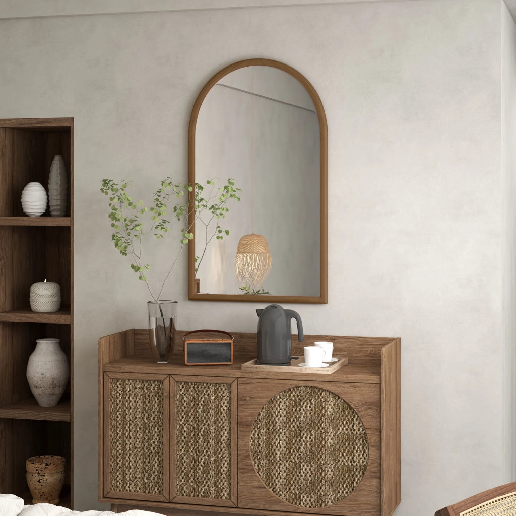 Specchio da parete arco ¨C Minimal ¨C 110x65 cm, legno, marrone scuro