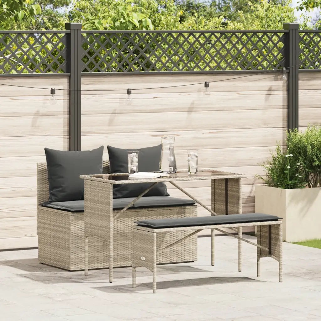 Set Pranzo da Giardino 3pz con Cuscini Grigio Chiaro Polyrattan 4104186