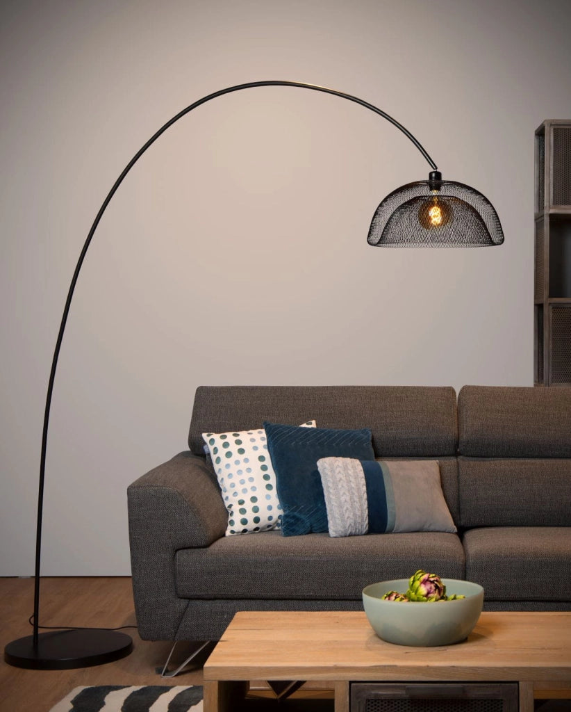 Lampada da terra ad arco Lucide Mesh nera metallo E27 60W