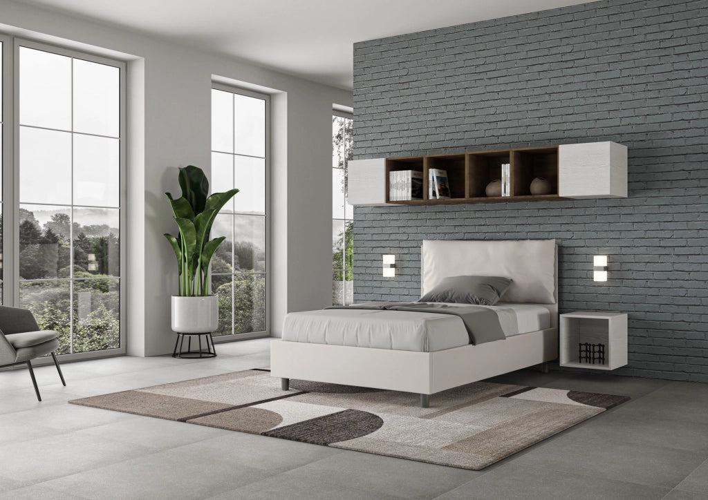 BS COM Letto una piazza e mezza con rete imbottito 120x200 similpelle bianco