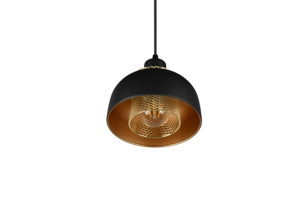 Lampada a sospensione PUNCH nera/oro metallo E27 Ø18cm