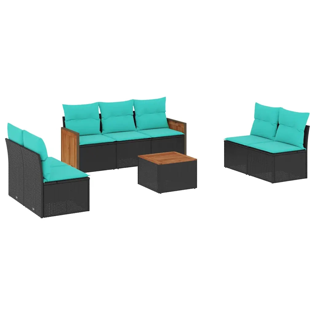 Set Divani da Giardino 8 pz con Cuscini Nero in Polyrattan 3227562