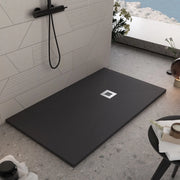 Piatto doccia in marmoresina nero effetto pietra cemento plus, misura 70x90