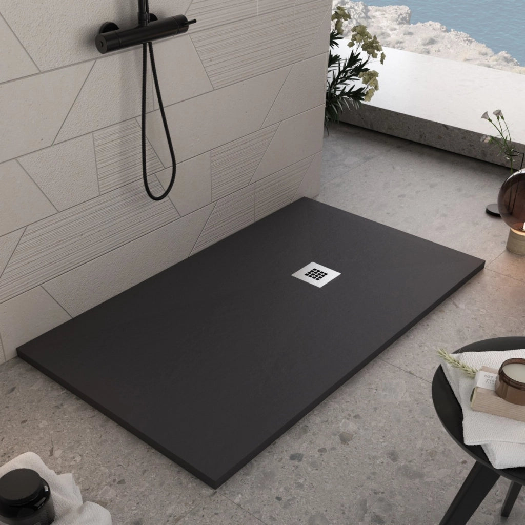 Piatto doccia in marmoresina nero effetto pietra cemento plus, misura 70x90