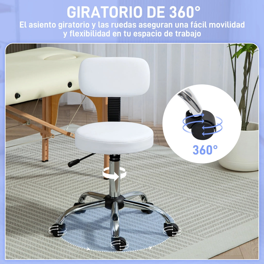 Sgabello Girevole con Schienale e Ruote ¨C zephmum ¨C Altezza Regolabile, Bianco