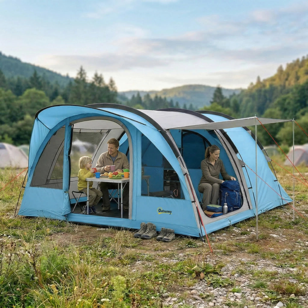 Tenda da Campeggio Tunnel 4 Persone 3-4 Stagioni ¨C zephmum ¨C Blu 3000mm Impermeabile 2m Altezza
