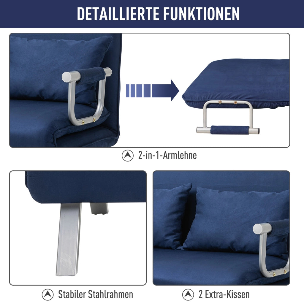 Divano letto estraibile 5 posti ¨C Minimal ¨C similpelle blu scuro con cuscini
