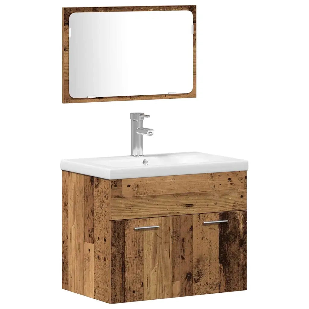Set di mobili per il Bagno | Armadio da bagno con porta 4 pz Legno vecchio