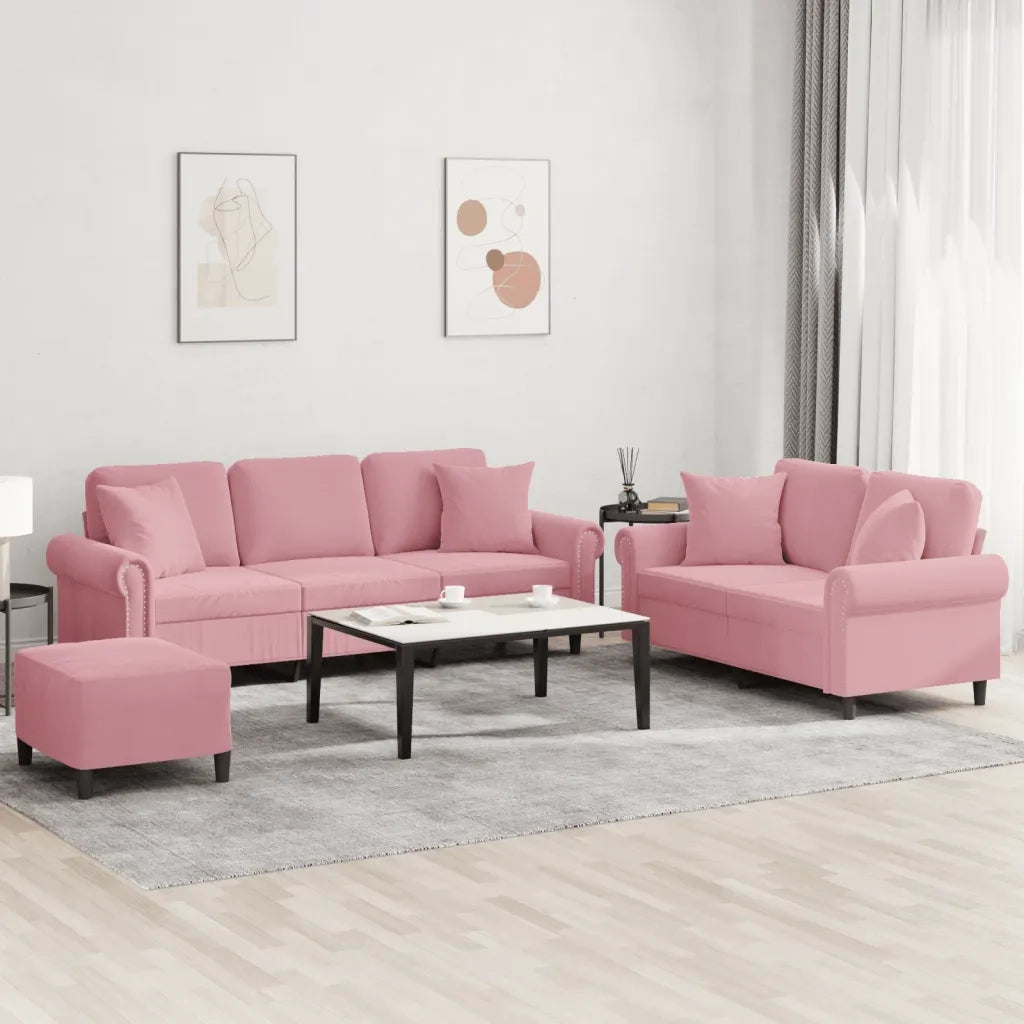 Set di Divani 3 pz con Cuscini Rosa in Velluto 3202283