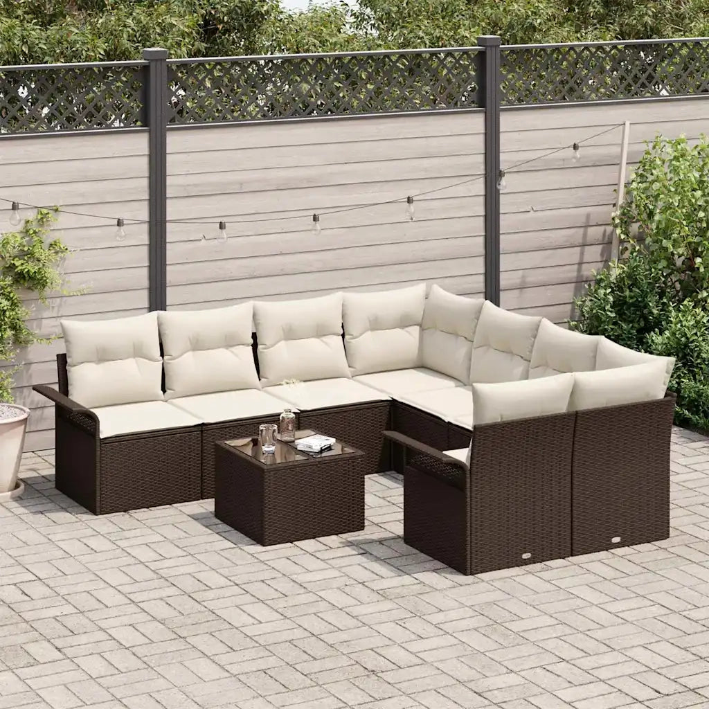 Set Divano da Giardino 9 pcs Marrone e Crema polyrattan