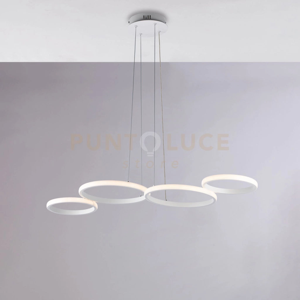 Sospensione in metallo e alluminio laccato bianco con led integrato CCT + telecomando e cavi elettrici regolabili