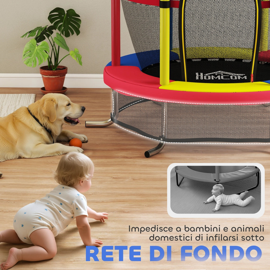 Trampolino per Bambini 3-6 Anni Ø160x190 cm con Rete di Sicurezza Senza Molle Multicolore