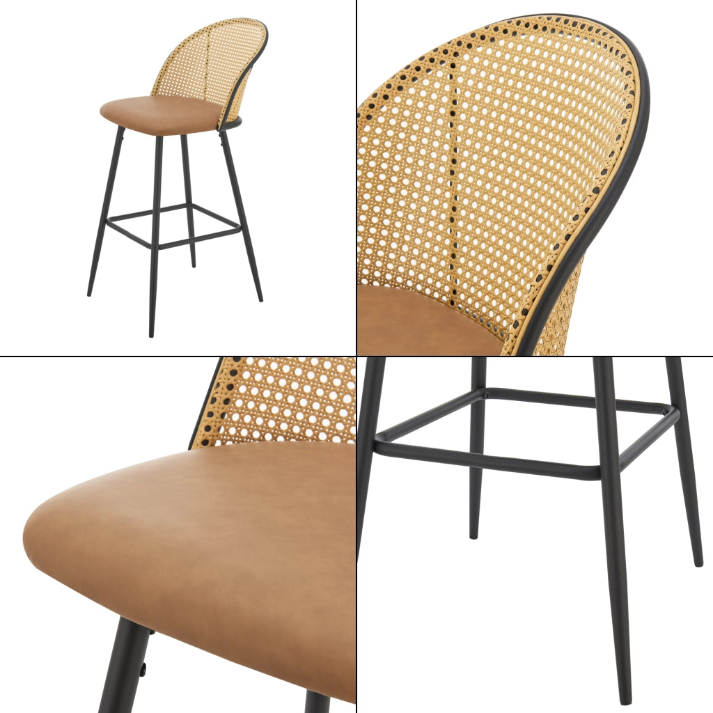 Set 'Gausdal' 2 Sgabelli da Bar Similpelle con Schienale in Rattan [en.casa]