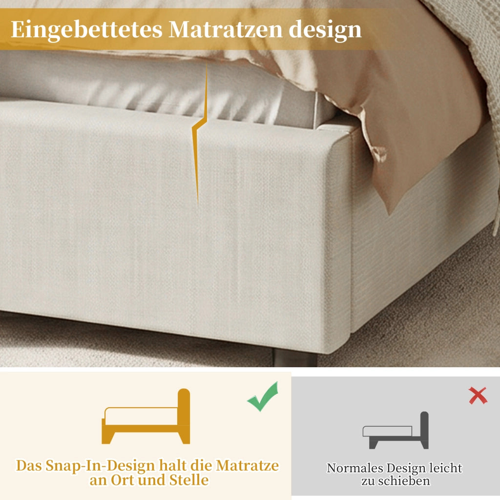 LETTO imbottito per bambini 90x200 cm beige in lino con rete inclusa