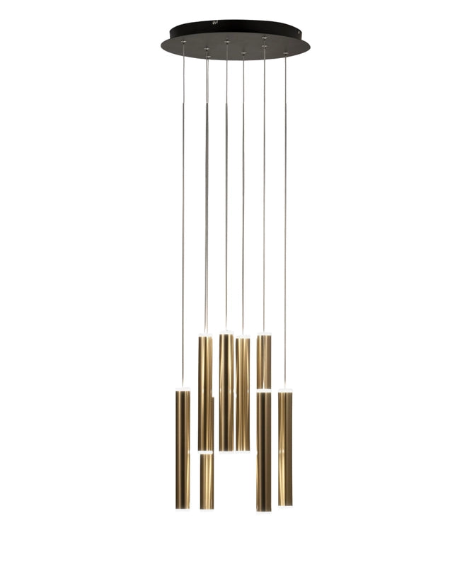Lampada a sospensione circolare Prado 8 luci Fabas Luce - LED 52 W dimmerabile - Ottone Rosone rotondo