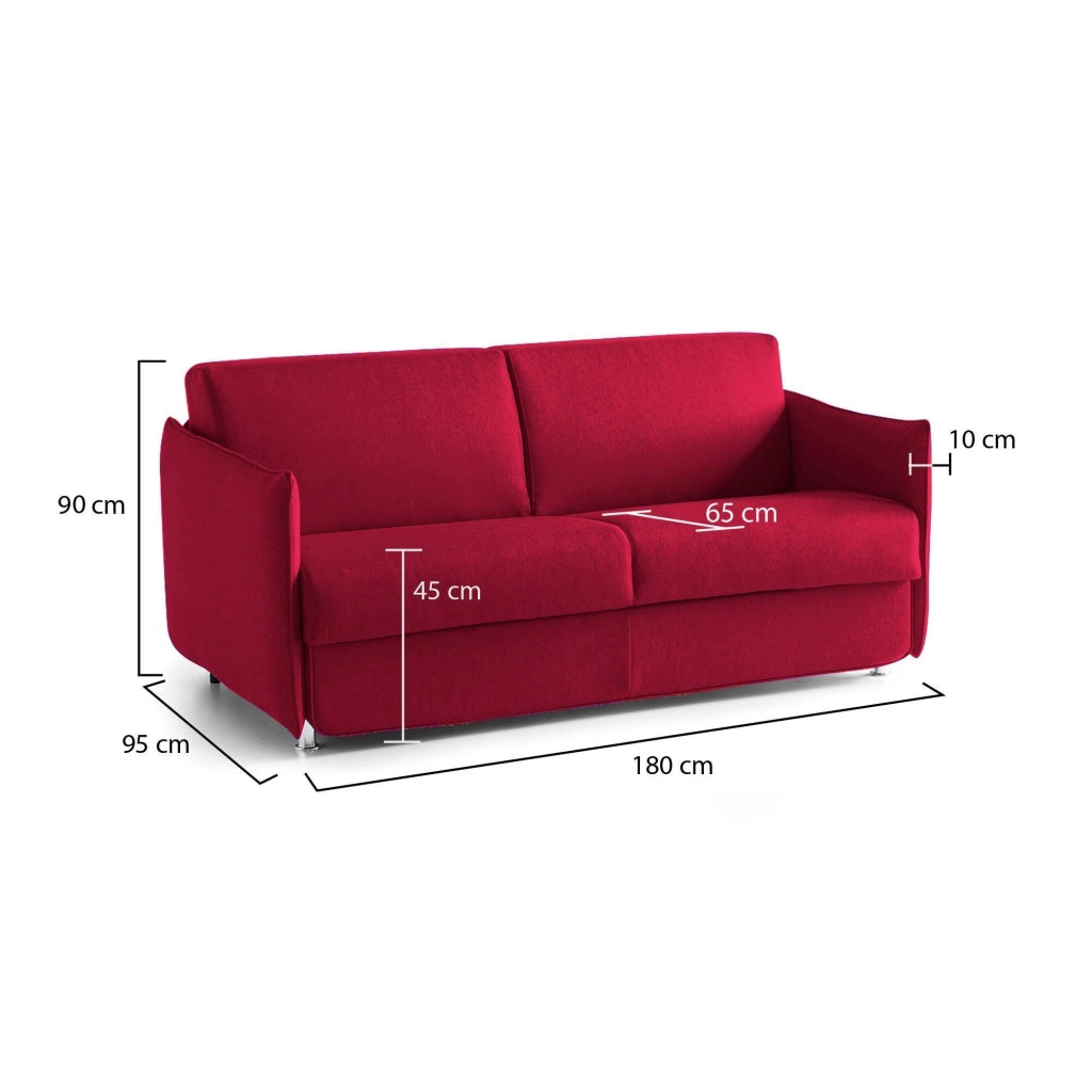 Varedo, Divano Fisso 2 Posti Sfoderabile Made in Italy, 180x95x90h cm Rosso