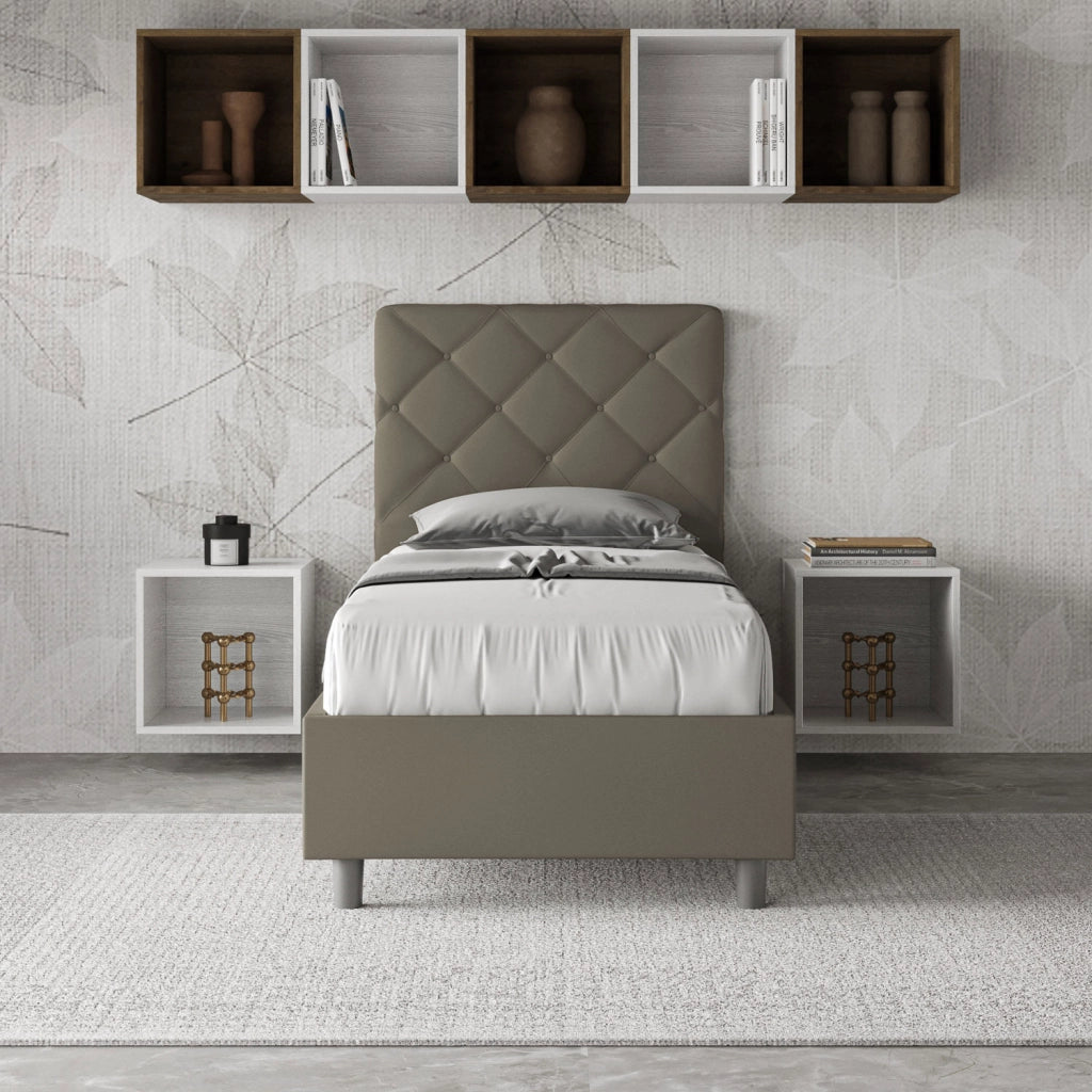 BS COM Letto singolo senza rete imbottito 90x200 similpelle cappuccino