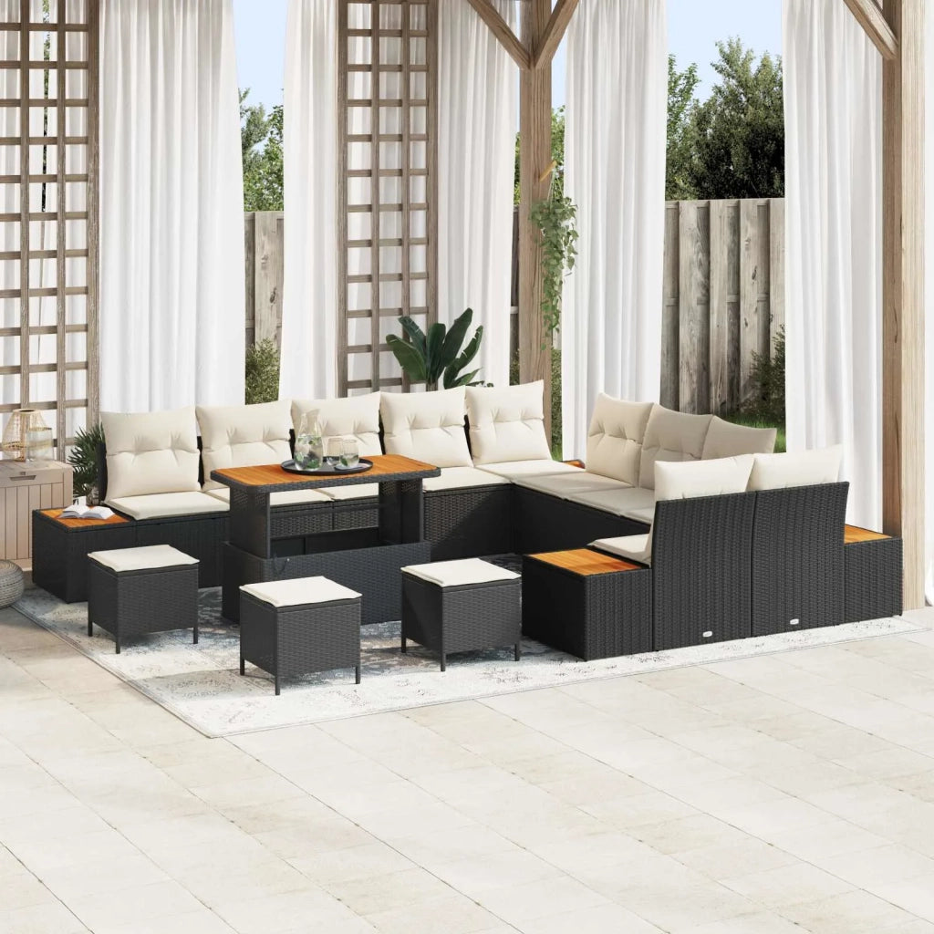 Set Divano da Giardino con cuscino 14 pcs Nero e Crema 3363370