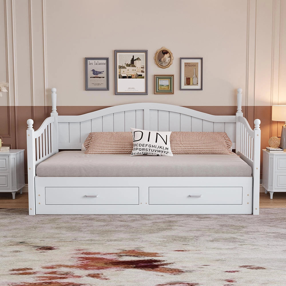 Divano letto stile romano - Xylo - bianco, braccioli, legno pino