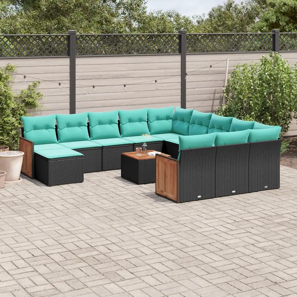 Set Divani da Giardino 13 pz con Cuscini Nero in Polyrattan 3228269