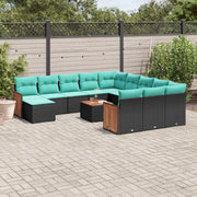 Set Divani da Giardino 13 pz con Cuscini Nero in Polyrattan 3228269