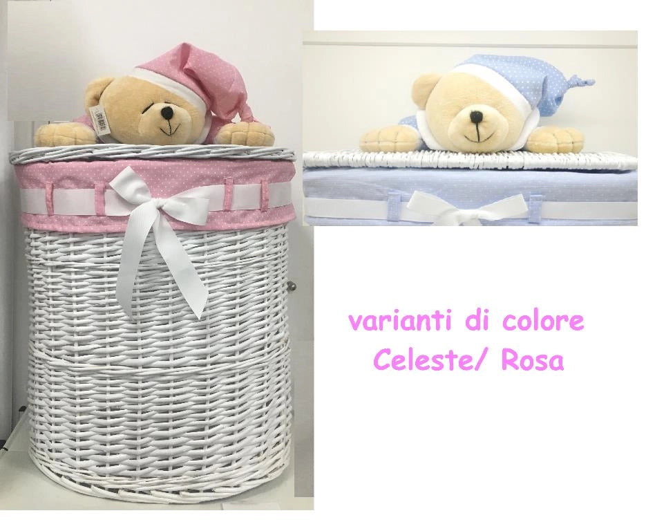 Cestone Nascita Bambini orso ovale rosa con coperchio