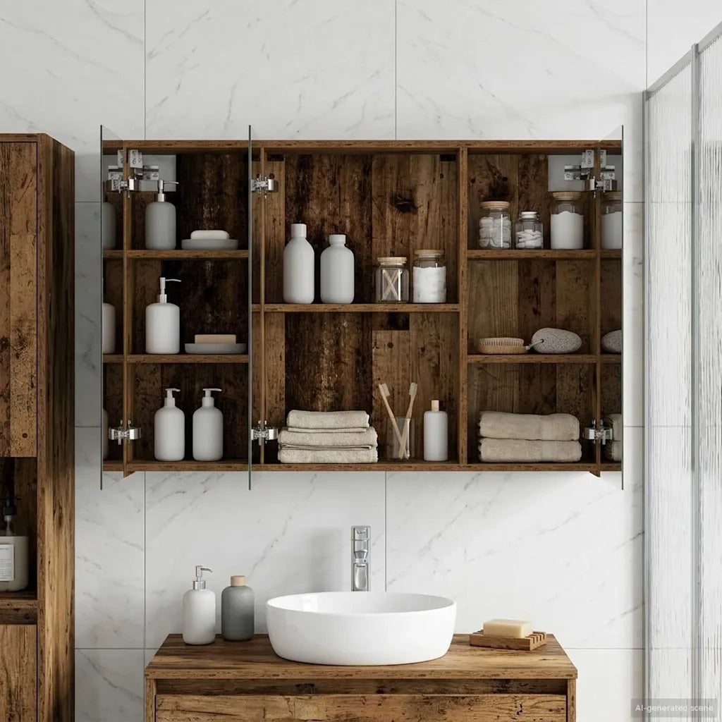 Mobiletto per specchio da bagno con lo scaffale Legno vecchio 889125