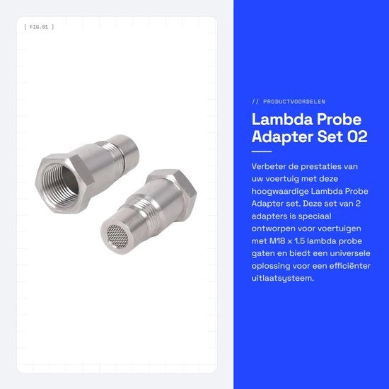 Adattatore di Sonda Lambda - Set di Estensione Sensore O2 - RVS - M18 x 1.5 - Adatto per Auto - Set da 2 pezzi