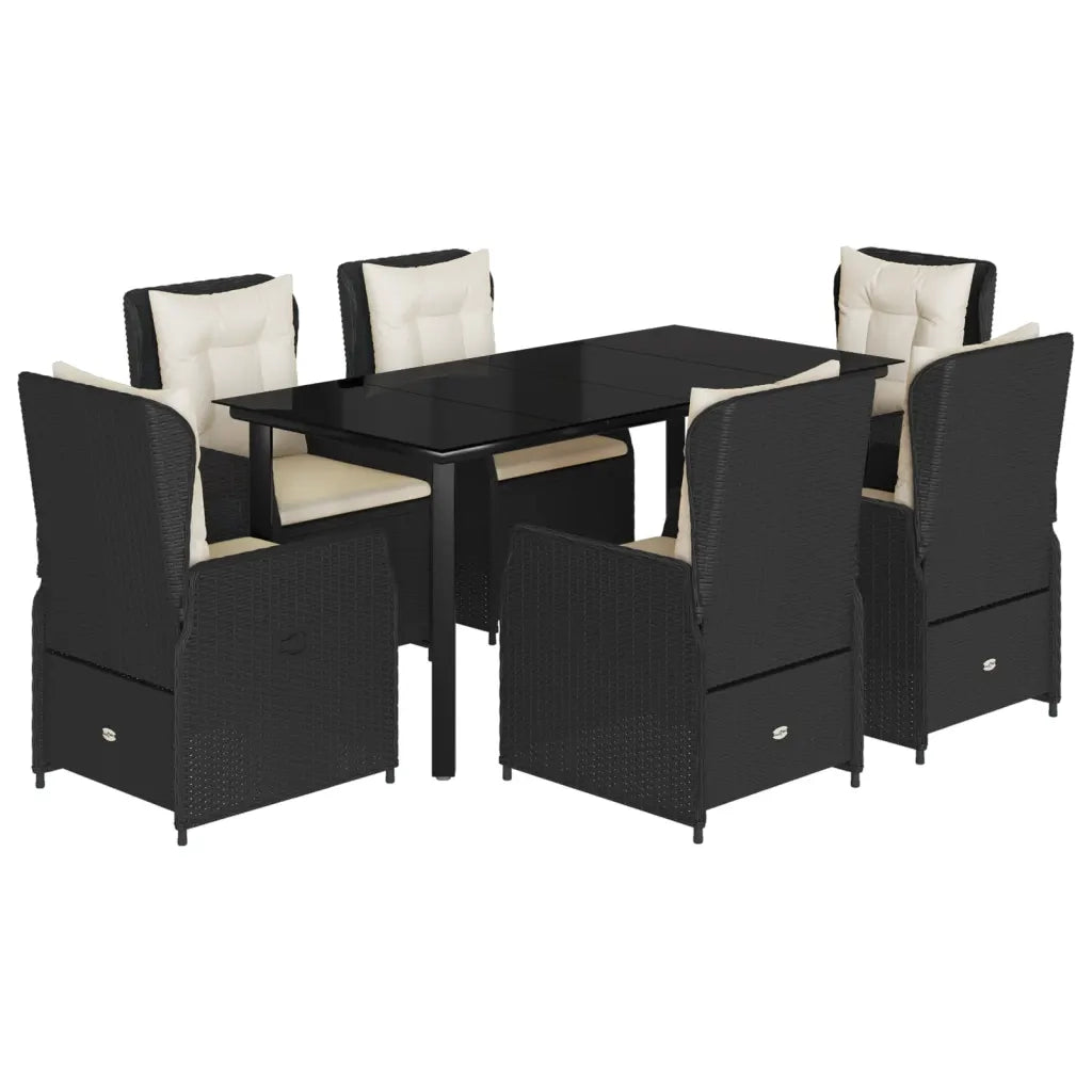 Set da Pranzo da Giardino 7 pz Nero con Cuscini in Polyrattan