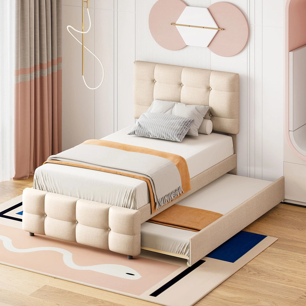LETTO imbottito per bambini 90x200 cm Beige con letto estraibile
