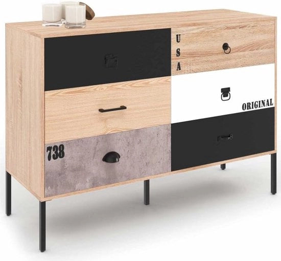 Commode con 6 cassetti Sacramento design industriale non conforme