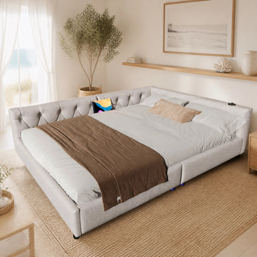 Divano letto multifunzione 140x200 cm con LED, USB e Type-C