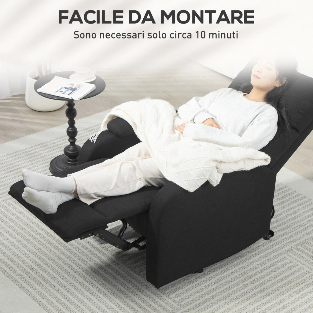 Poltrona Reclinabile con Poggiapiedi Imbottita in Tessuto ¨C Minimal ¨C Nero
