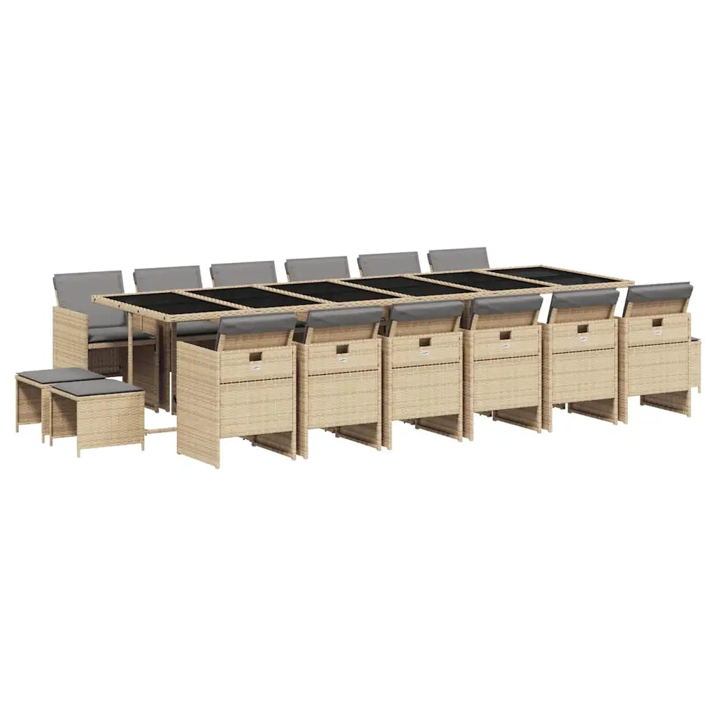 Set Pranzo da Giardino 17 pz con Cuscini Beige Misto Polyrattan