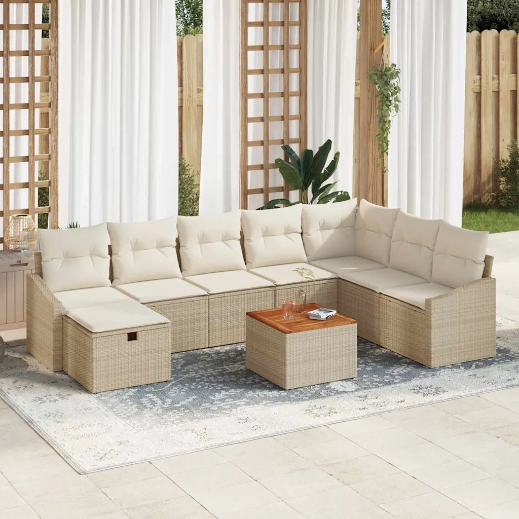 Set Divano da Giardino con cuscino 9 pcs Beige polyrattan