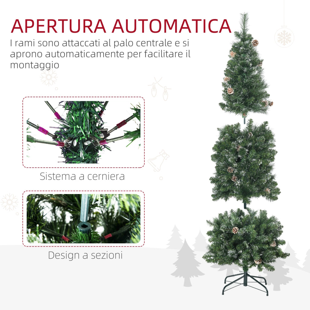 Albero di Natale Artificiale da 180cm con Pigne, 618 Rami e Base in Metallo, Verde