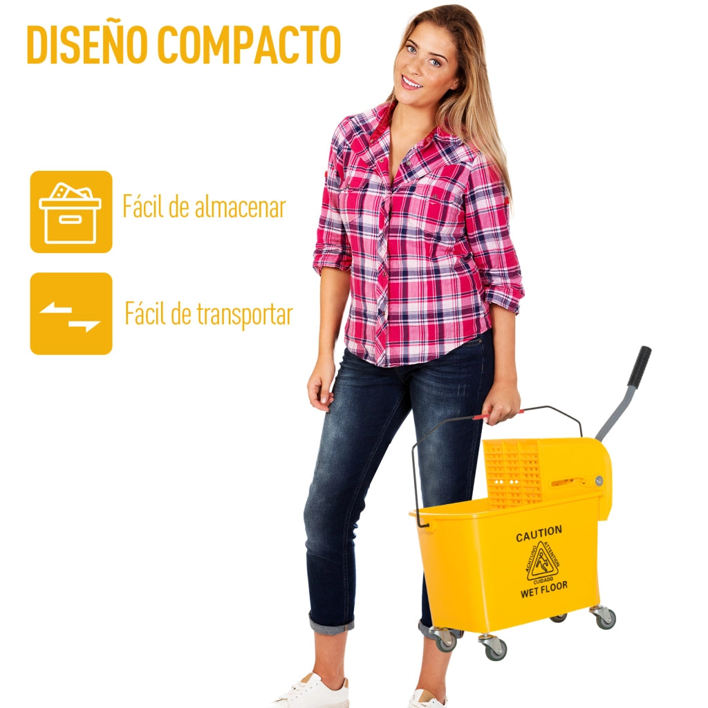 Secchio Lavapavimenti 20 L con Ruote e Scolapiatti ¨C Minimal ¨C Giallo 60x27x70,5 cm