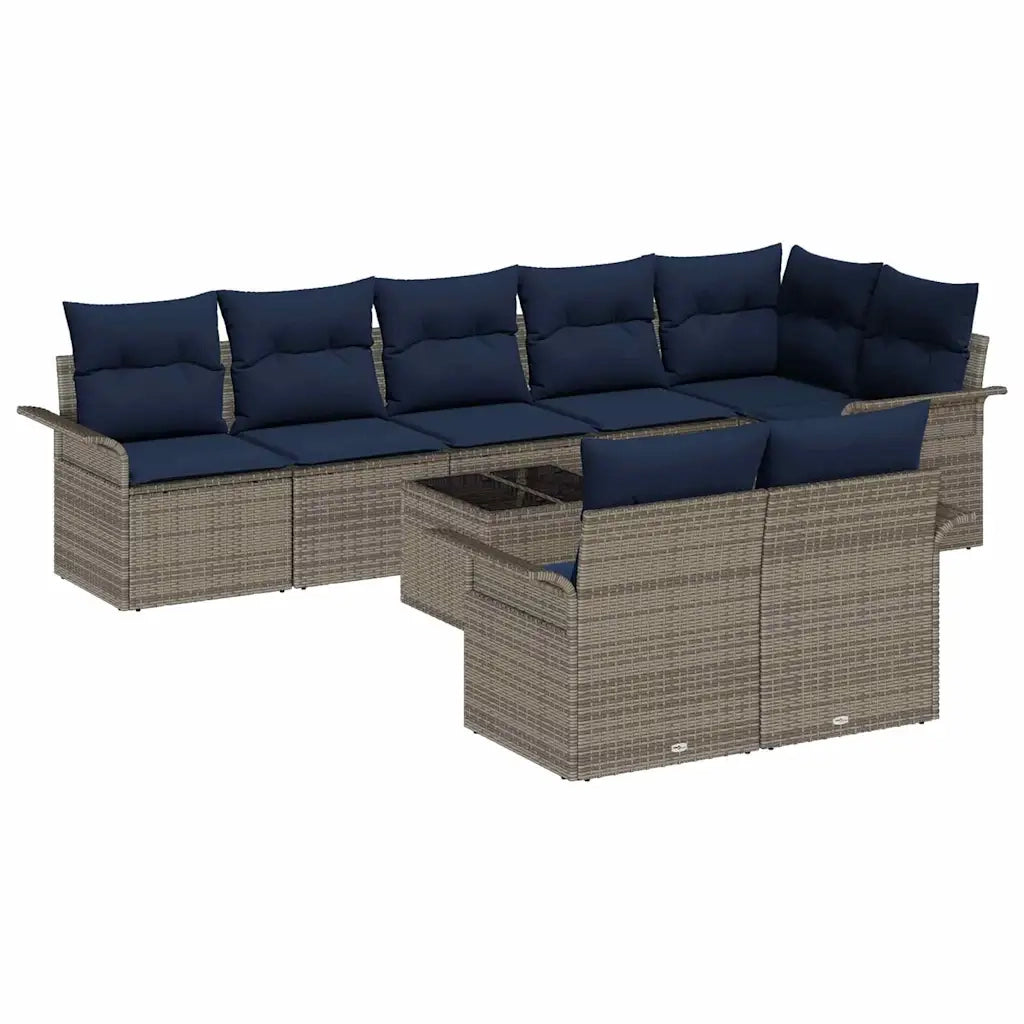 Set Divano da Giardino con cuscino 9 pcs Grigio polyrattan 3345425