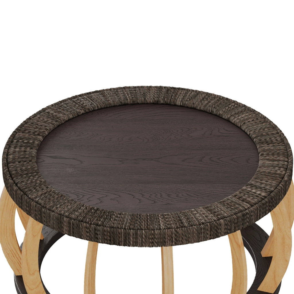 Tavolino da Caff¨¨ Rotondo in Legno Massello e Rattan ¨C Xylo ¨C Gambe Curve, Marrone Nero
