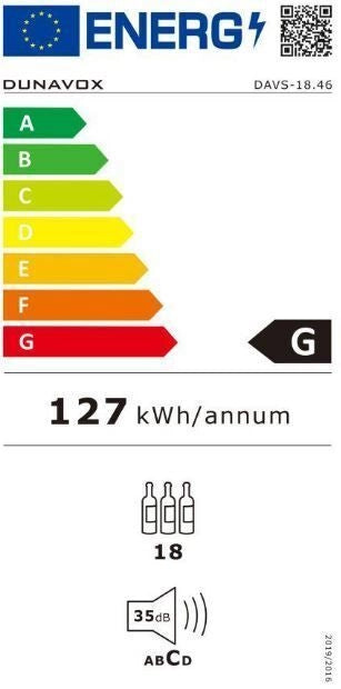 Dunavox DAVS-18.46B Cantinetta Vino Frigo Incasso 18 Bottiglie Raffreddamento 5 -20°C Classe F colore Nero