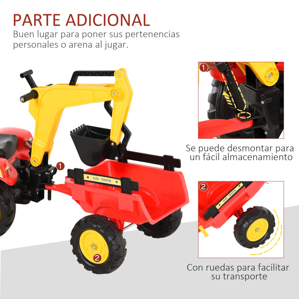 Trattore Giocattolo con Rimorchio ed Escavatore ¨C zephmum ¨C 179x42x59 cm Rosso