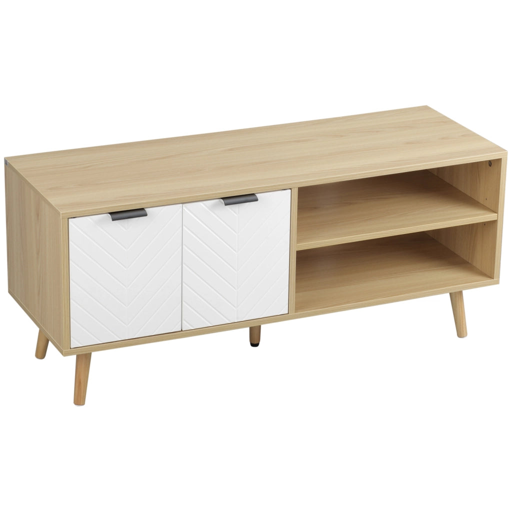 Mobile TV Moderno con Ante e Ripiani per Televisori fino a 46' ¨C zephmum ¨C Legno Multistrato Bianco e Naturale 110x39x48,8 cm