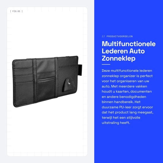 Organizzatore per auto con protezione solare - multifunzionale - con pelle in PU - organizzatore per documenti - nero - 15x29 cm